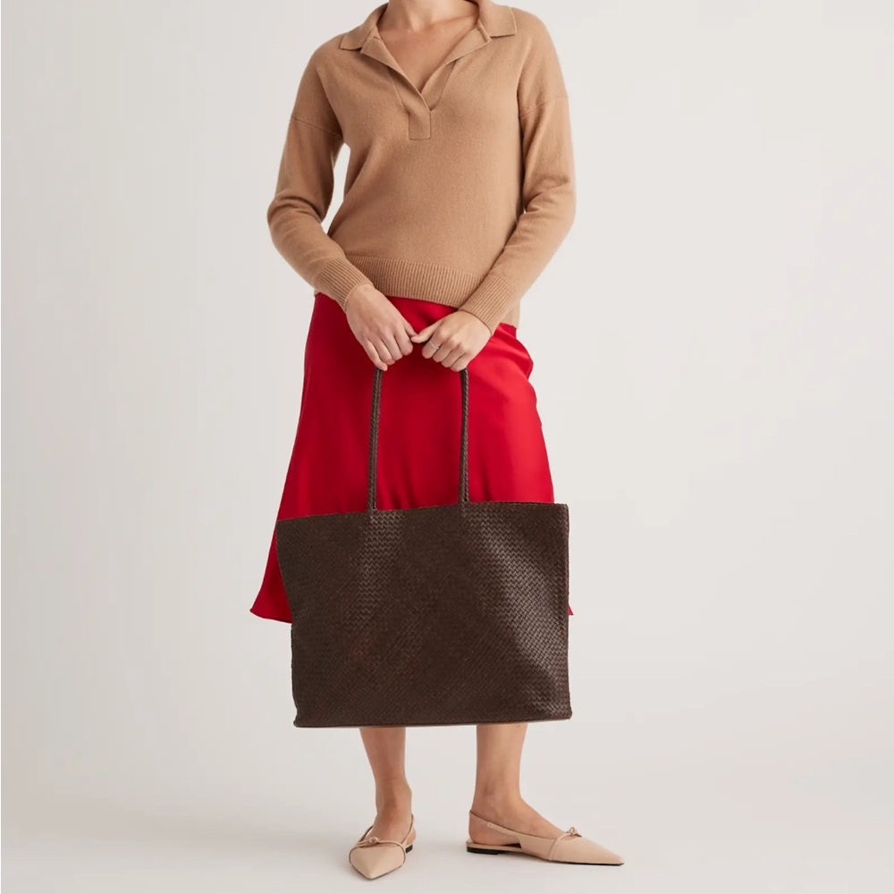 Quince Italian Leather Handwoven Tote - Dark Brown